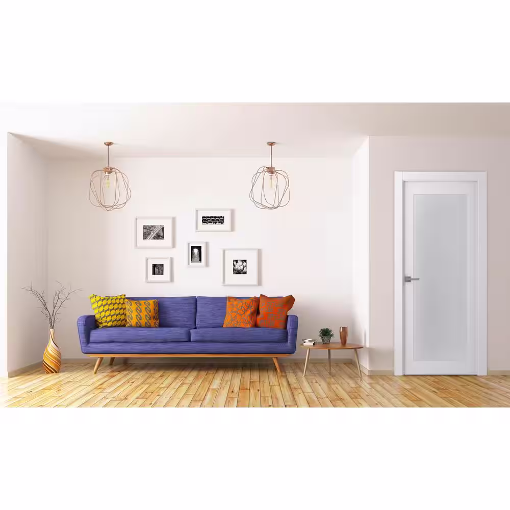 Belldinni 28 in. x 96 in. Right-Hand Solid Core Full Lite Frosted Glass Bianco Noble Wood Composite Single Prehung Interior Door