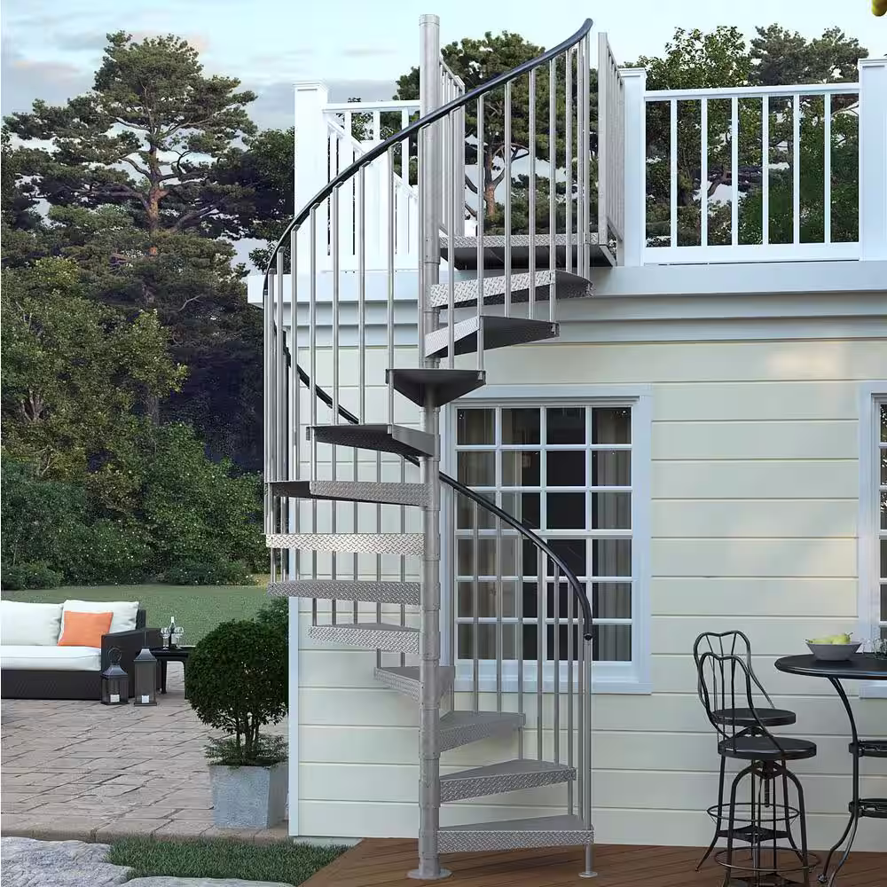 Mylen STAIRS Reroute Galvanized Exterior 60 in. Diameter Spiral Staircase Kit, Fits Height 102 in. to 114 in.