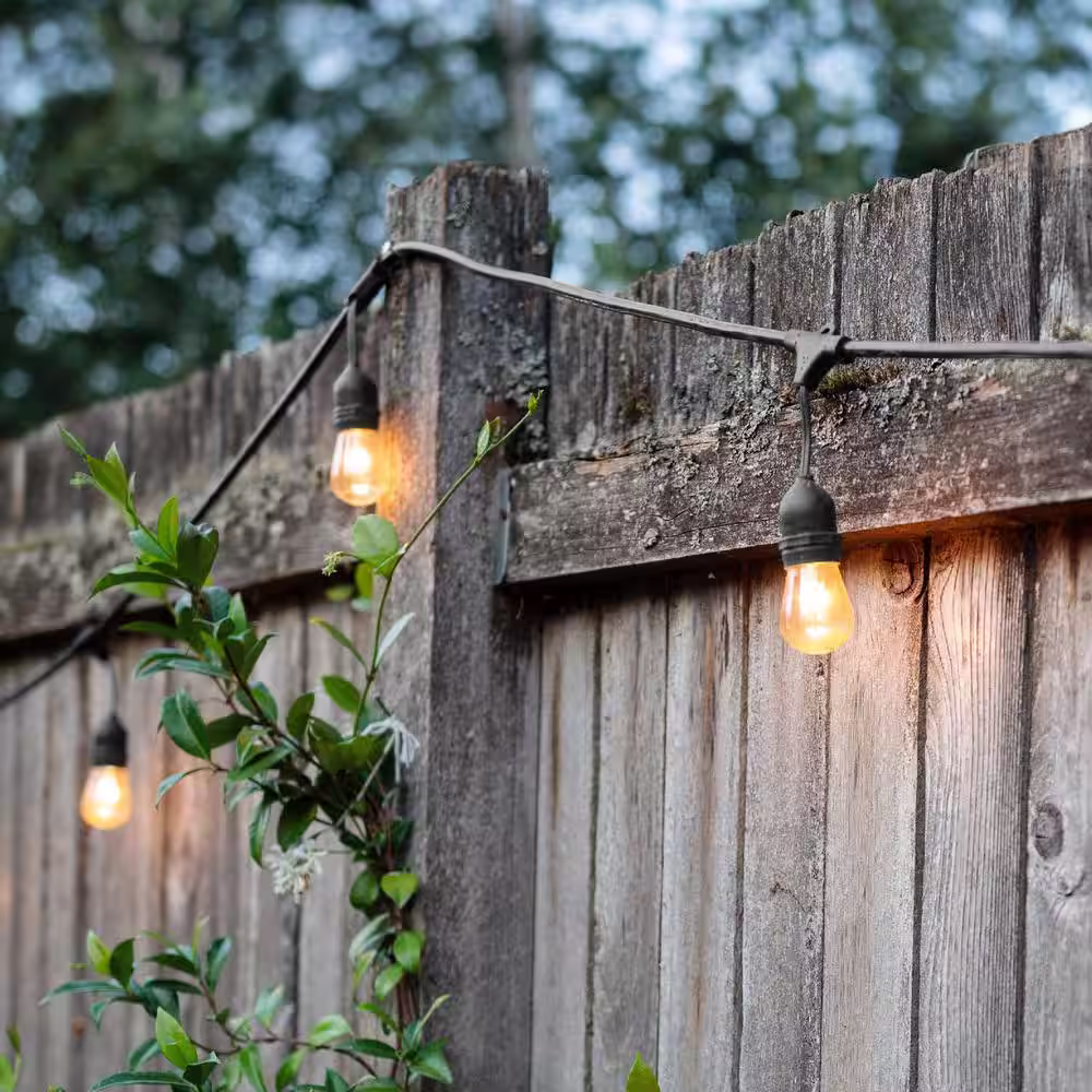 Newhouse Lighting Outdoor 25 ft. Plug-in S14 Edison Bulb String Lights Commercial Grade LED Hanging Lights - 9 E26 Light Bulbs Included