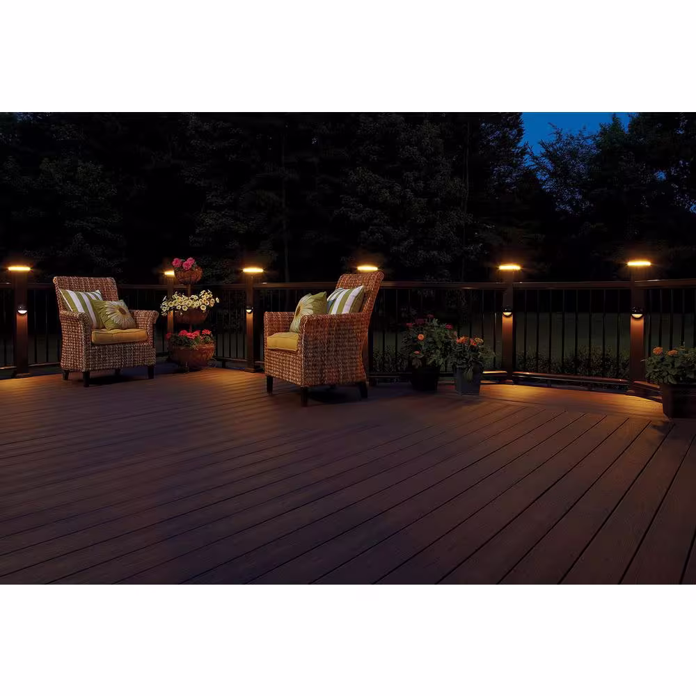 Fiberon 5 in. x 5 in. Simple Brown Integrated LED Fits Post Sleeve Hardwired Pyramid Top Downward Deck Post Cap Light