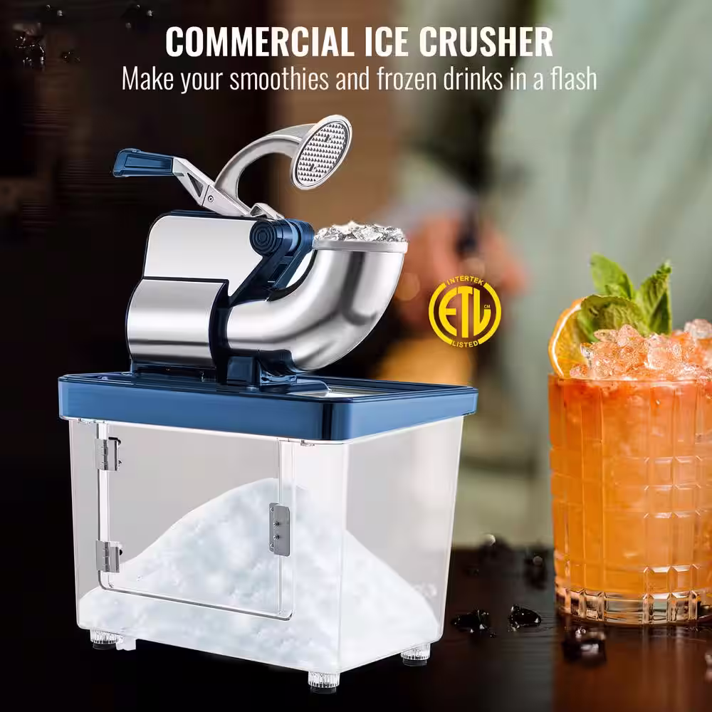 VEVOR 1150 oz. Commercial Ice Crusher 440 LBS/H 300W Blue Snow Cone Machine Stainless Steel Shaved Ice Machine, 110V