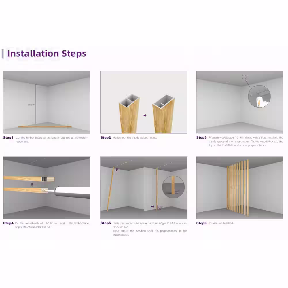 Ejoy 4 in. W x 105 in. L x 2 in. Thick Gray Oak Color WPC Composite Wall Partition Divider Tubing (Set of 3-Piece)