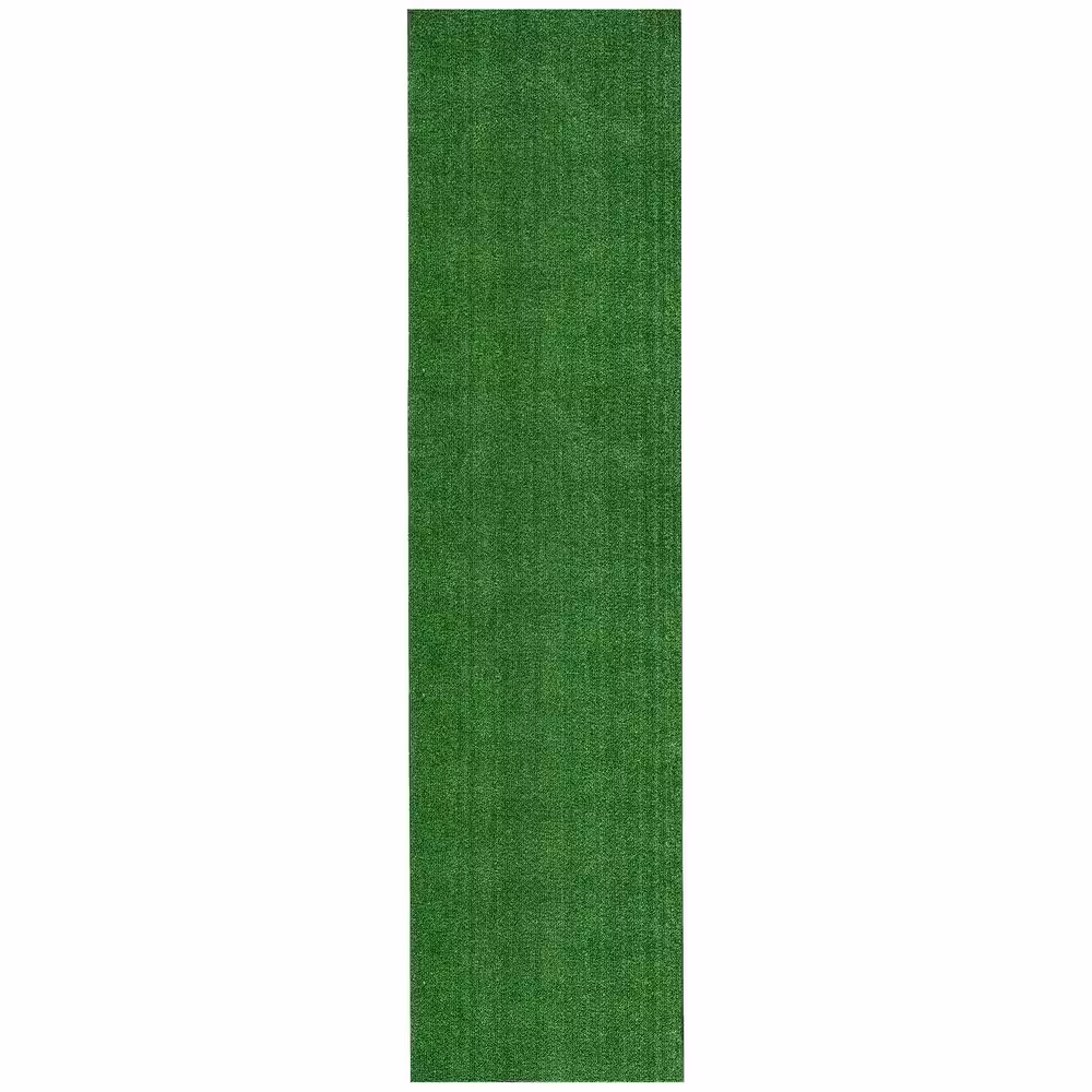 Sweet Home Stores Green 2 ft. x 22 ft. Meadowland Collection Waterproof Solid Grass Artificial Grass Indoor/Outdoor Area Rug