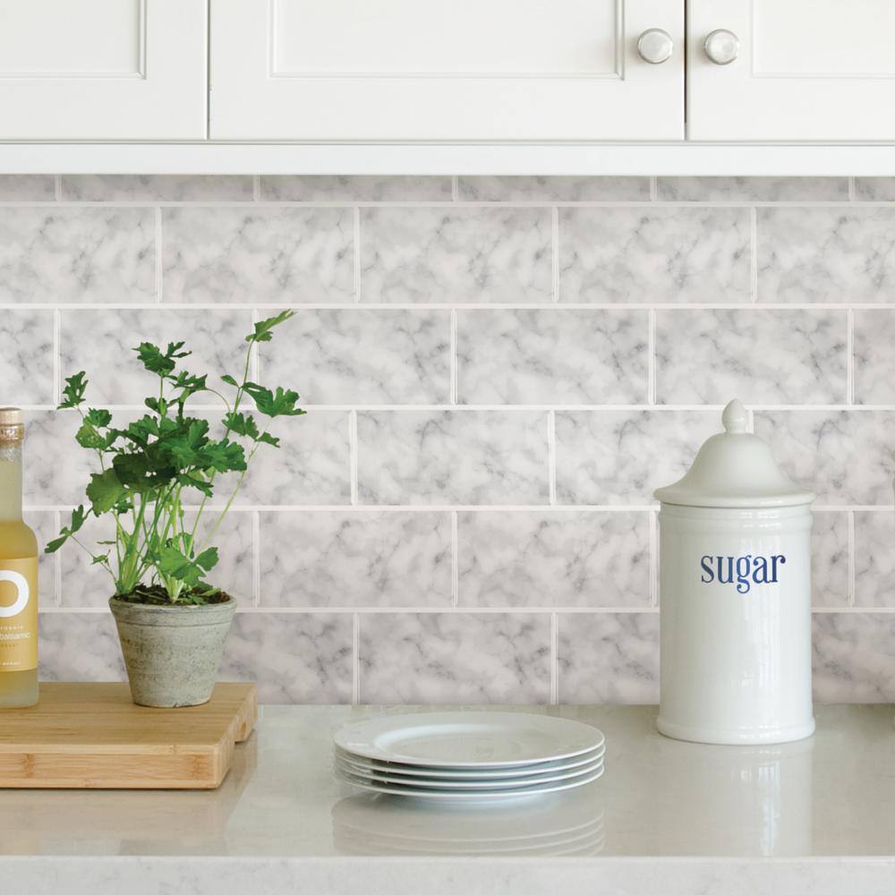 InHome 10 in. x 10 in. Vinyl Subway Carrara Peel and Stick Backsplash Tiles