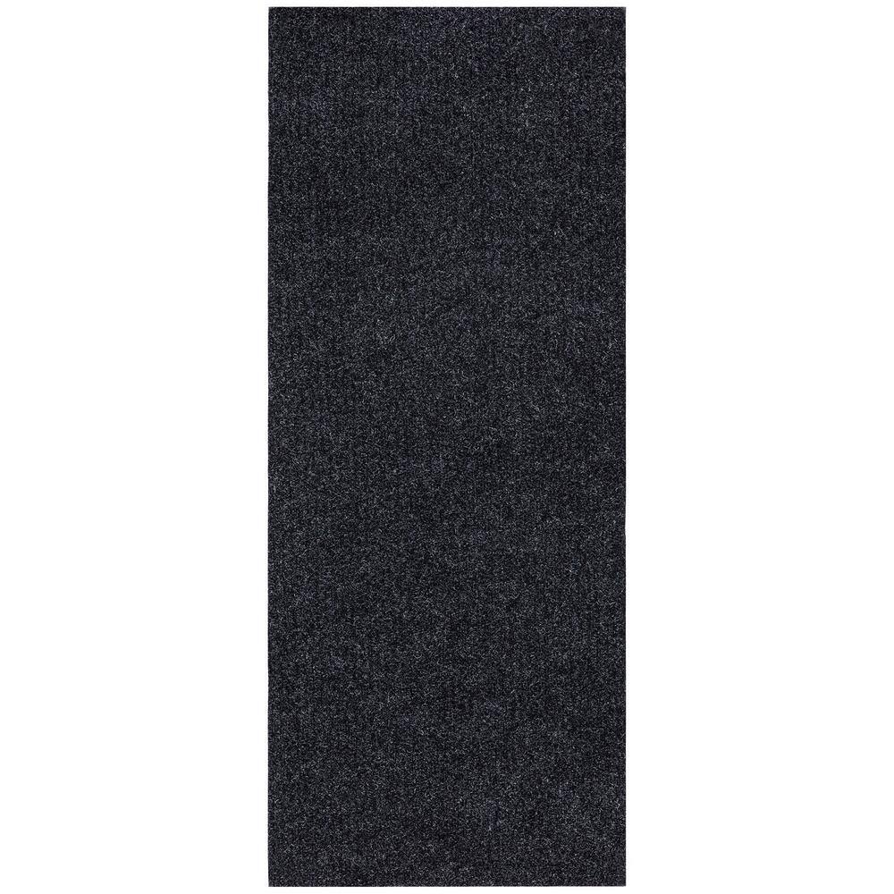 Sweet Home Stores Ribbed Waterproof Non-Slip Rubber Back Solid Runner Rug 2 ft. W x 7 ft. L Black Polyester Garage Flooring