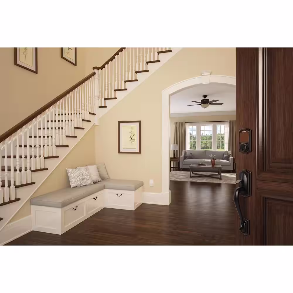 Schlage Plymouth Bright Brass Double Cylinder Door Handleset with Left Handed Manhattan Handle