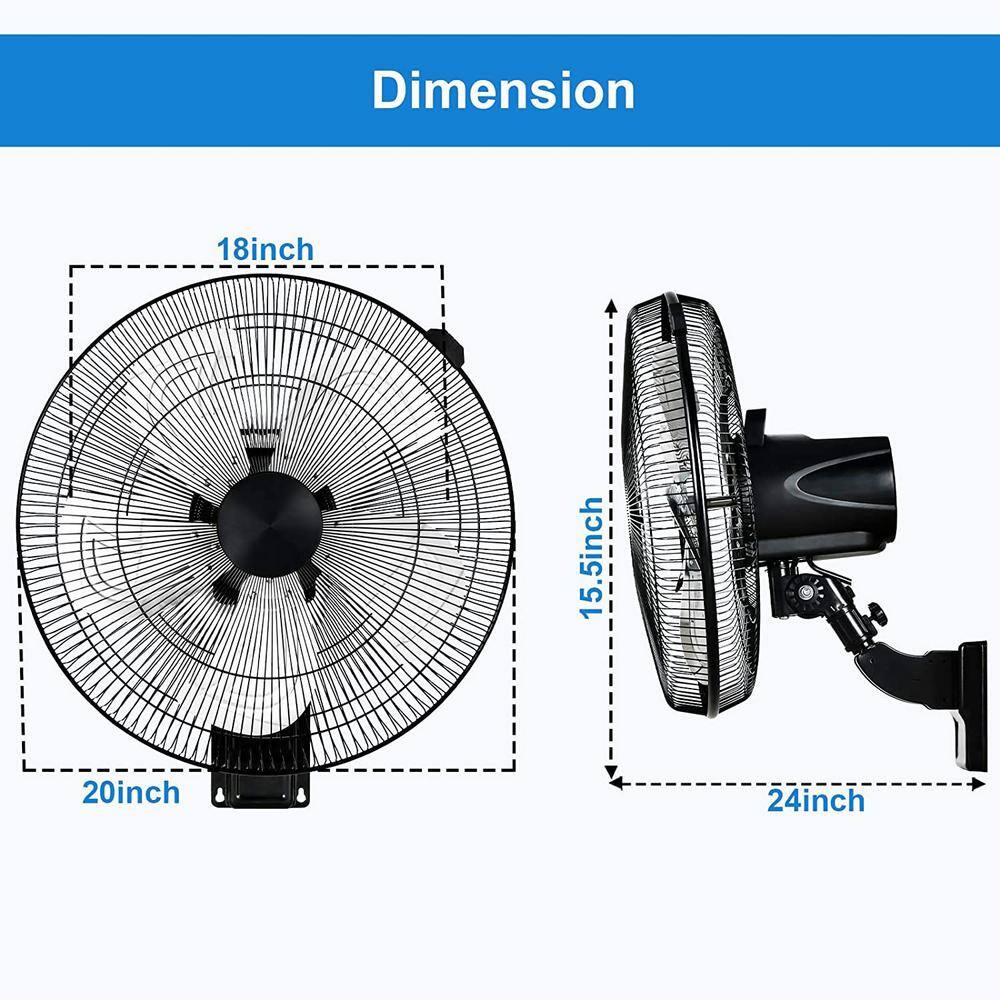 cadeninc 18 in. 5-Speed Commercial/Household  Wall Mount Fan with 90 Degree Horizontal Oscillation,Black (2 Pack)