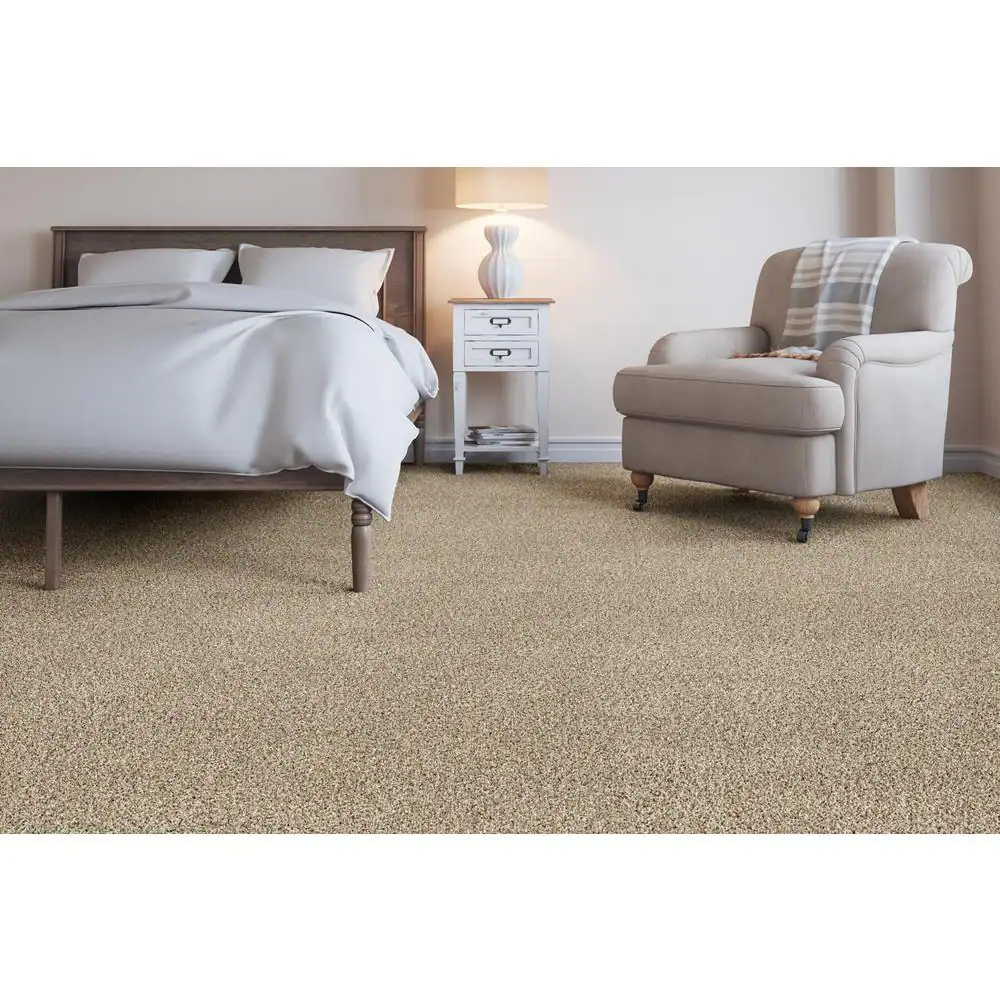 Home Decorators Collection Trendy Threads II - Popular - Beige 60 oz. SD Polyester Texture Installed Carpet