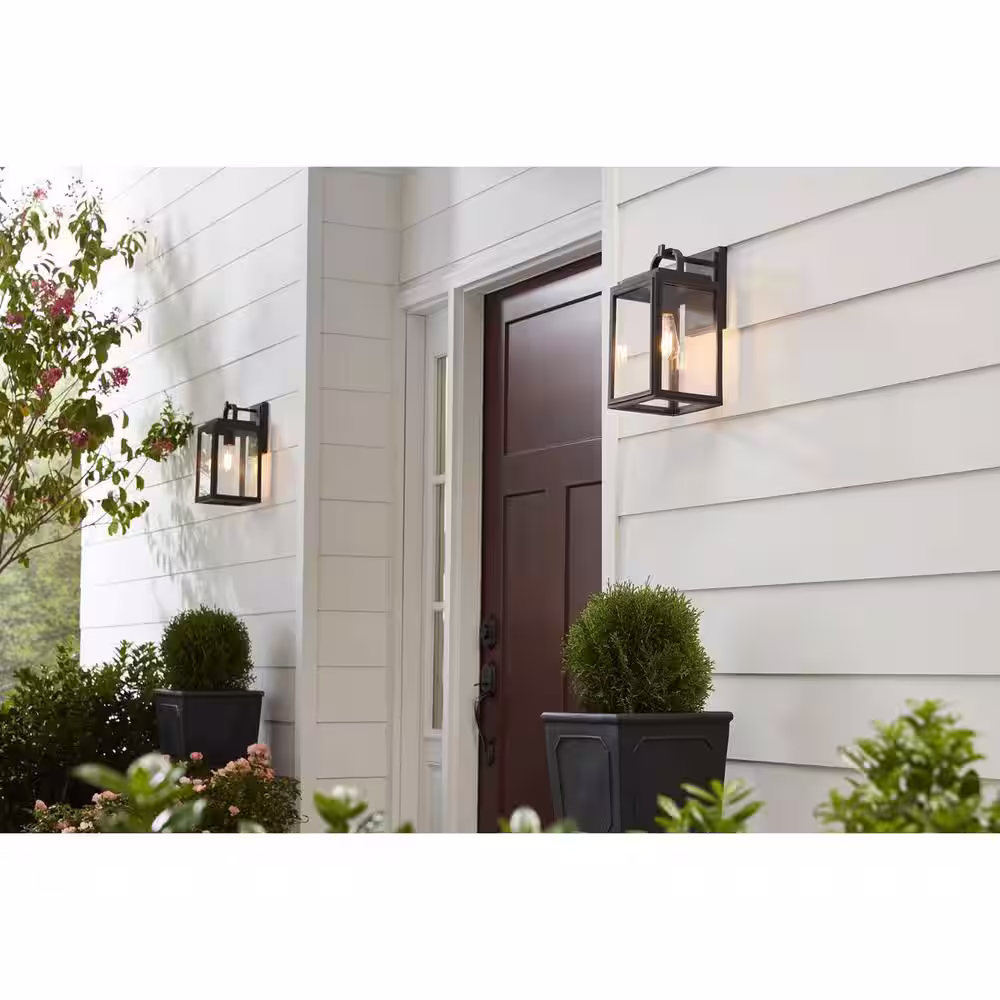 Progress Lighting Grandbury Collection 1-Light Textured Black Clear Glass Farmhouse Outdoor Medium Wall Lantern Light