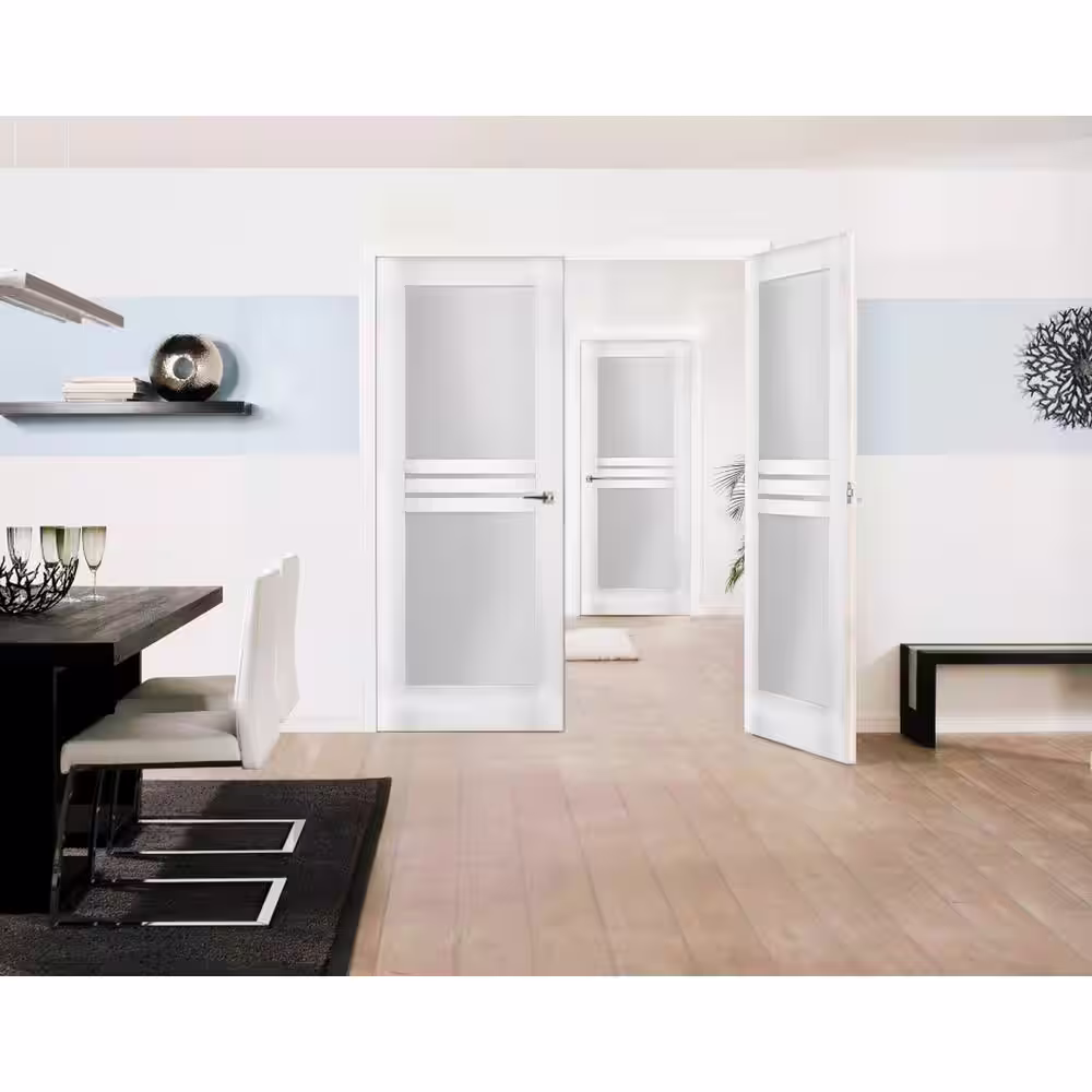 VDOMDOORS 7222 60 in. x 80 in. Universal Handling Full Lite Frosted Glass Solid White Finished Pine MDF Double Prehung French Door