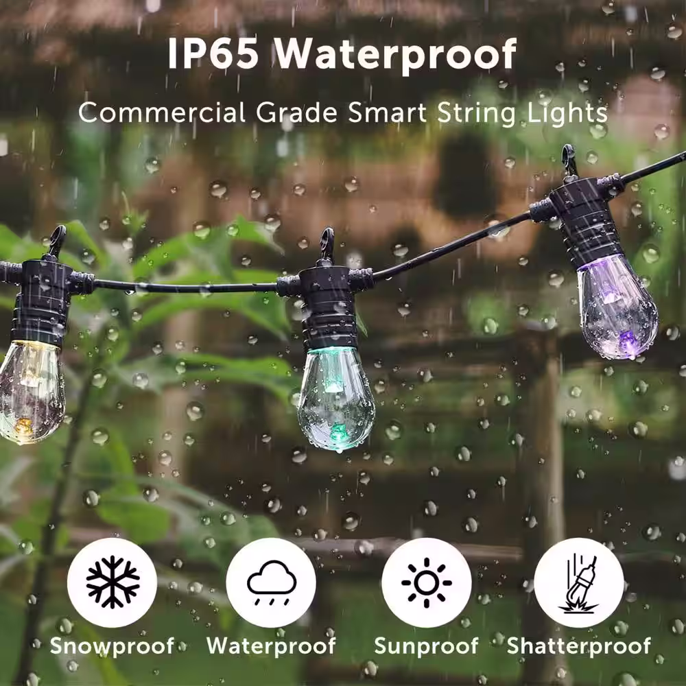 None 15 Integrated LED 48 ft. Smart Outdoor Plug-in Patio Lights - Bulbs Edison String-Light