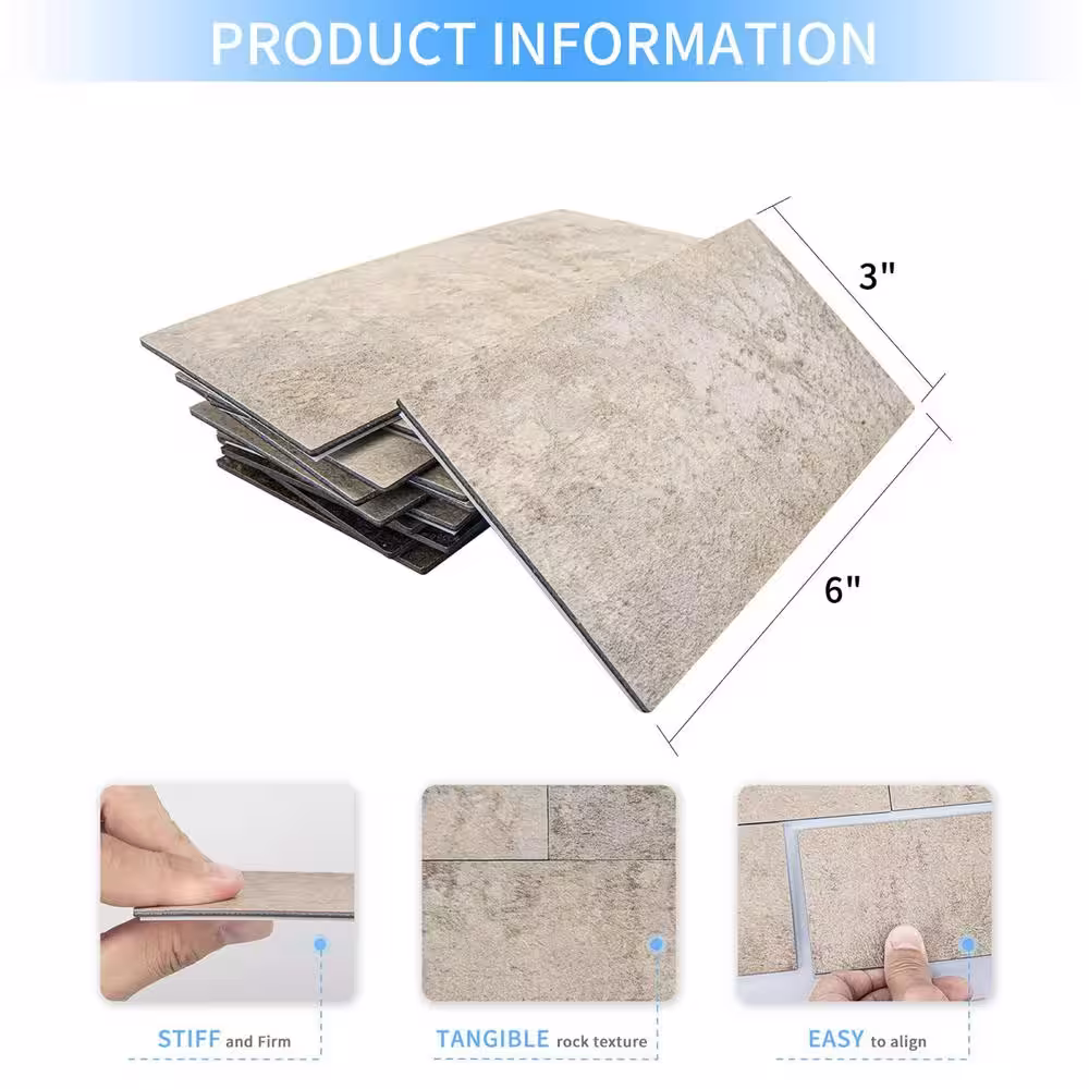Art3d Stone Beige 6 in. x 3 in. PVC Peel and Stick Tile for Kitchen Backsplash Fireplace Stick on Subway Tile (12 sq. ft./Box)