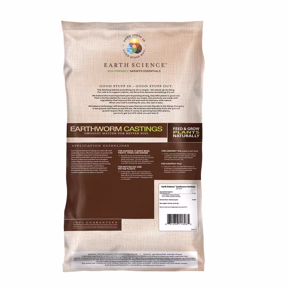 EARTH SCIENCE 12 lbs. Organic All-Purpose Earthworm Castings 100% Vermicompost