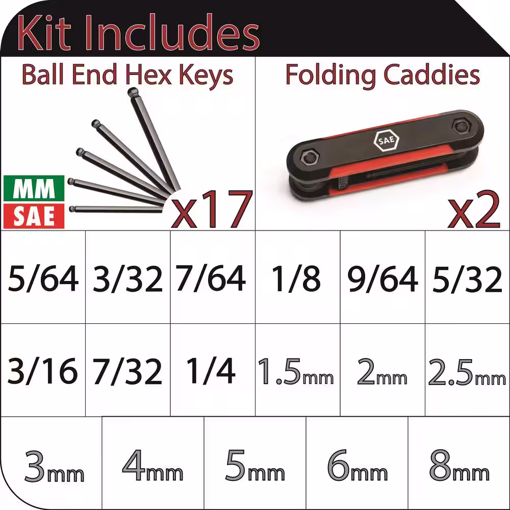Husky SAE/MM Folding Ball-End Hex Key Set (17-Piece)