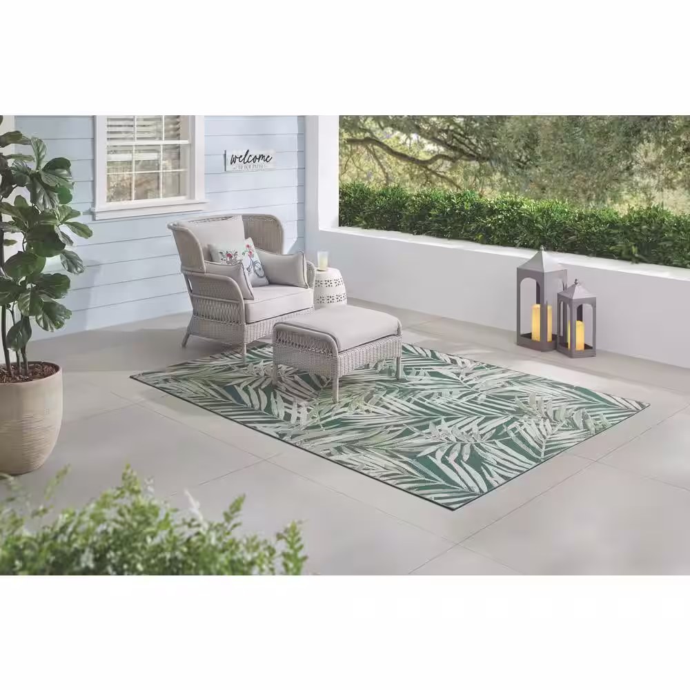 Hampton Bay Green 9 ft. x 12 ft. Palm Indoor/Outdoor Area Rug