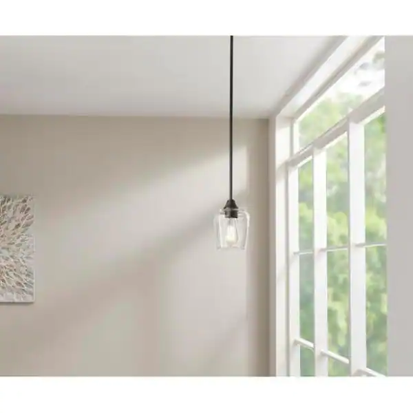 Hampton Bay Pavlen 5.5 in. 1-Light Bronze Mini Pendant with Clear Glass Shade