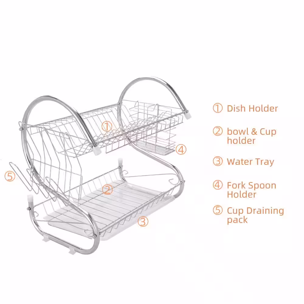 Aoibox 2-Tier Stainless Steel Dish Rack Drainer Kitchen Cutlery Holder Drying Shelf