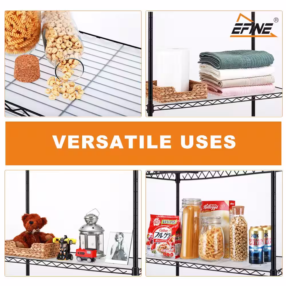 EFINE Black 3-Tier Carbon Steel Wire Garage Storage Shelving Unit, NSF Certified (2-Pack) (36 in. W x 36 in. H x 16 in. D)