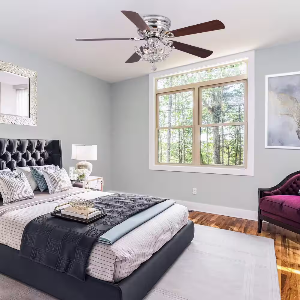 Parrot Uncle 48 in. Modern Chrome Flush Mount Crystal Ceiling Fan with Remote Control and Light Kit