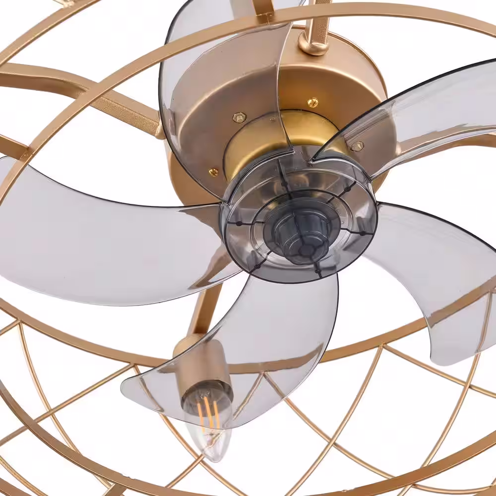 None 20 in. Retro Simple Style Gold Indoor Metal Caged Ceiling Fan with Light Kit and Remote Control