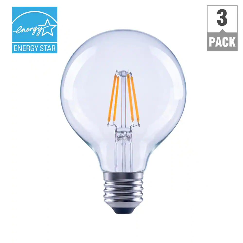 EcoSmart 60-Watt Equivalent G25 Globe Dimmable ENERGY STAR Clear Glass Filament LED Vintage Edison Light Bulb Daylight (3-Pack)