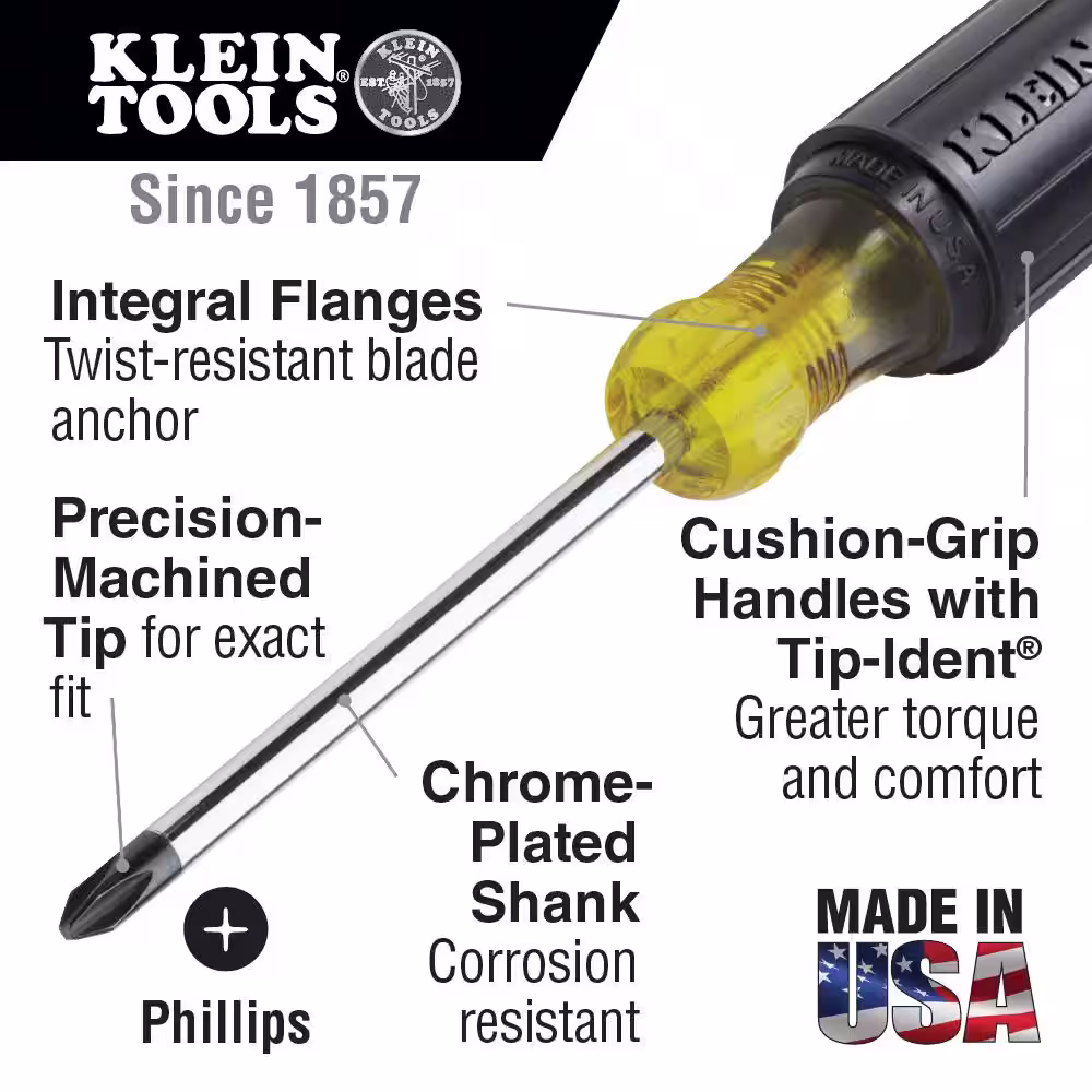 Klein Tools 2-Piece 3/16 in. Slotted and #2 Phillips, 7 in. Shank Cushion-Grip Screwdriver Set