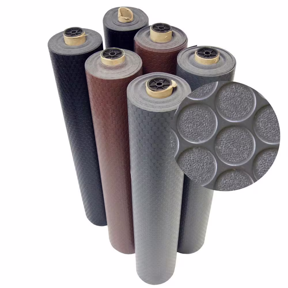 Rubber-Cal Coin Grip 4 ft. x 11 ft. Black Commercial Grade PVC Flooring