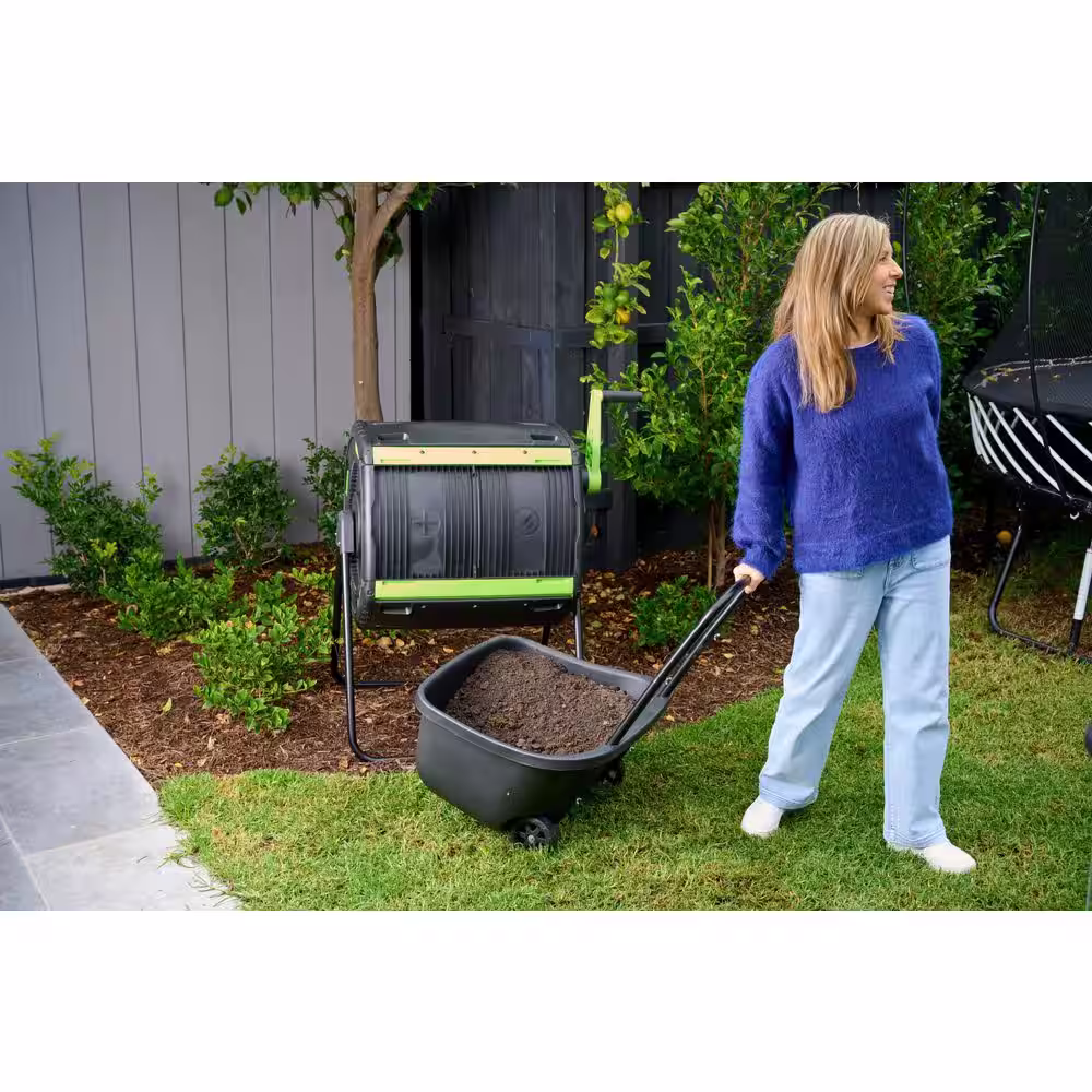 Maze 48 Gal. Geared 2 Compartment Compost Tumbler with Compost Cart