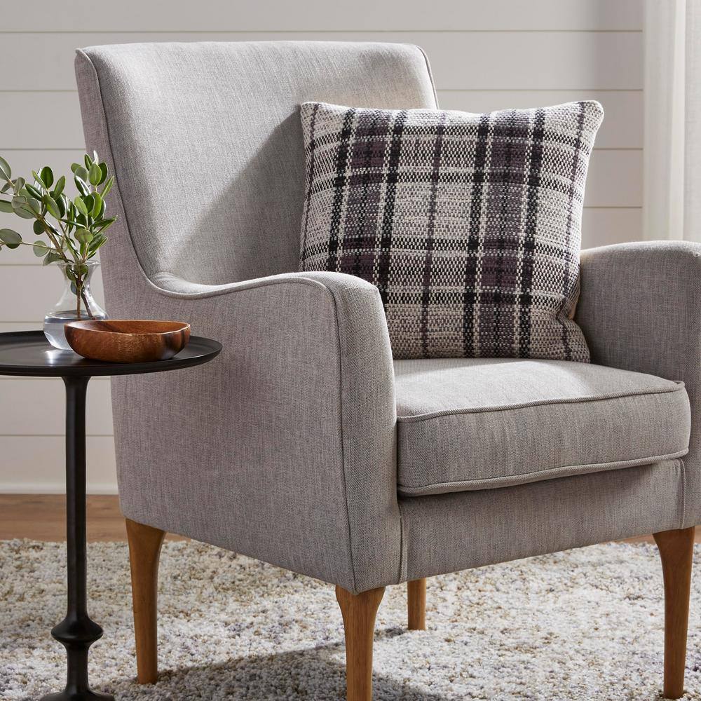 Home Decorators Collection Charcoal Gray Plaid 18 in. x 18 in. Square Decorative Throw Pillow