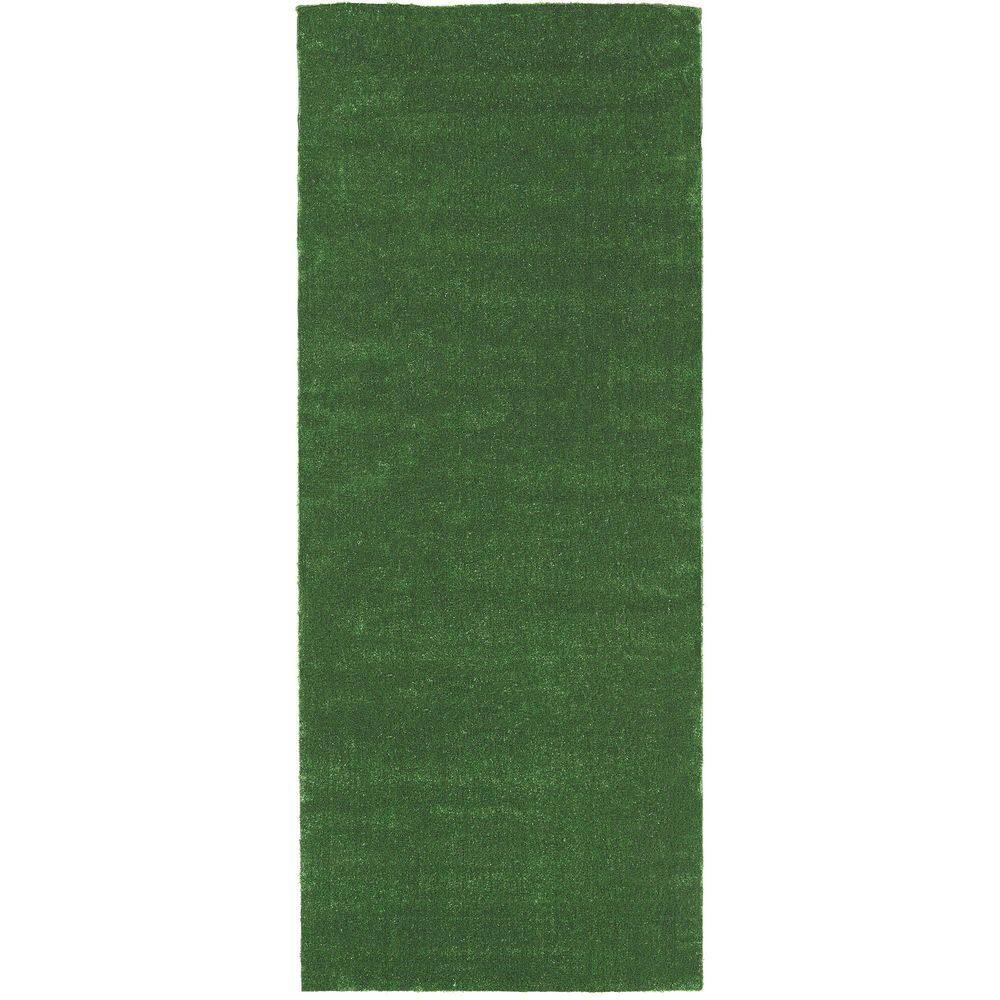 Sweet Home Stores Meadowland Collection Waterproof Solid Indoor/Outdoor 3 ft. x 25 ft. Green Artificial Grass Runner Rug