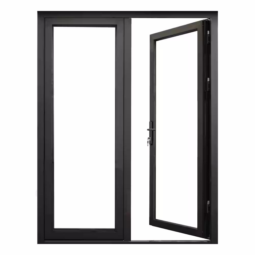 None Teza French Doors 73.5 in. x 96 in. Matte Black Aluminum Right Hand Inswing Full Lite French Door