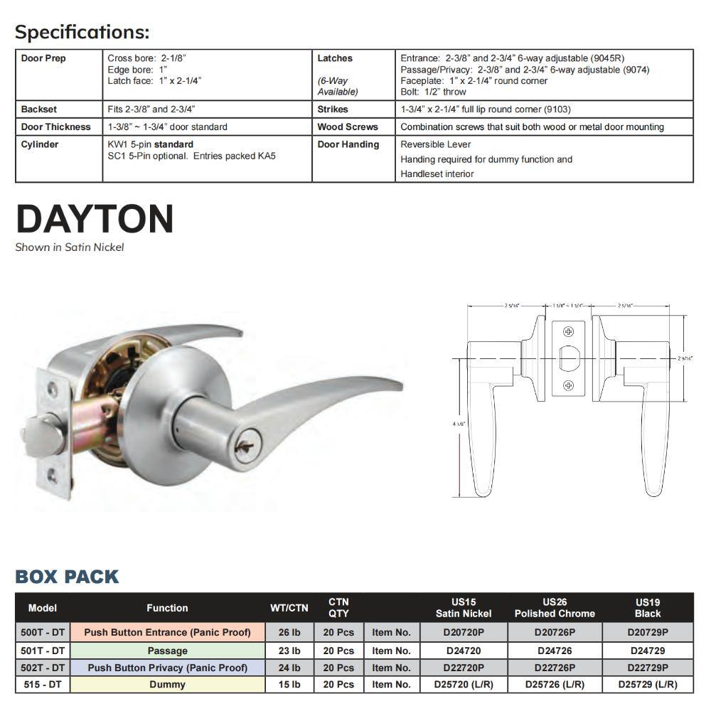 None Contemporary Dayton Black Hall/Closet Door Lever