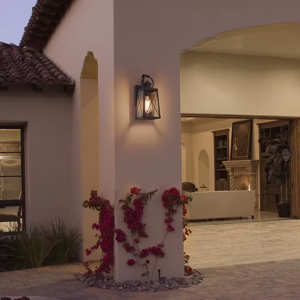 LNC Craftsman Modern Farmhouse Rust Bronze 1-Light Outdoor Wall Lantern Sconce with Seeded Glass Shade Patio Wall Light