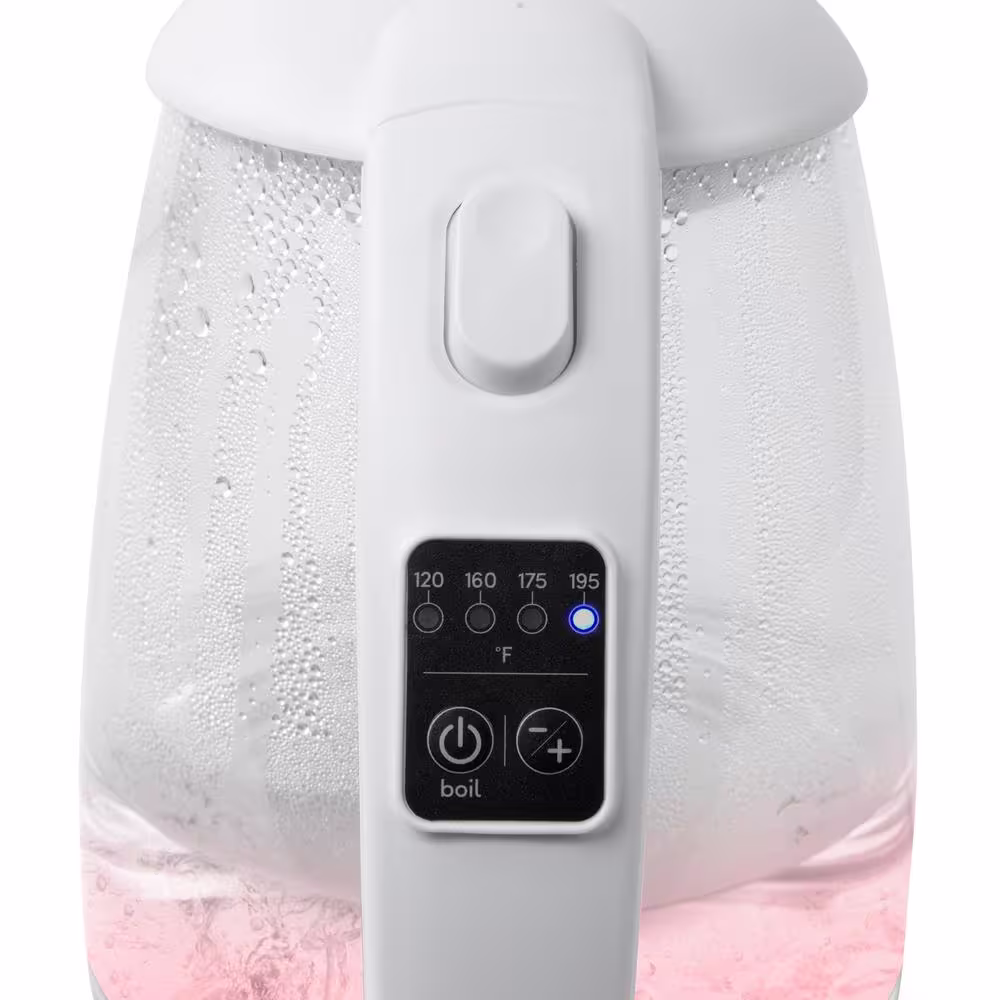 HomeCraft 7-Cup White Corded Electric Kettle with Rapid Boil