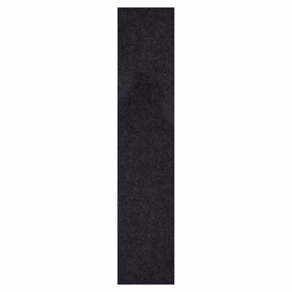 Sweet Home Stores Ribbed Waterproof Non-Slip Rubberback Runner Rug 2 ft. 7 in. W x 16 ft. L Black Polyester Garage Flooring