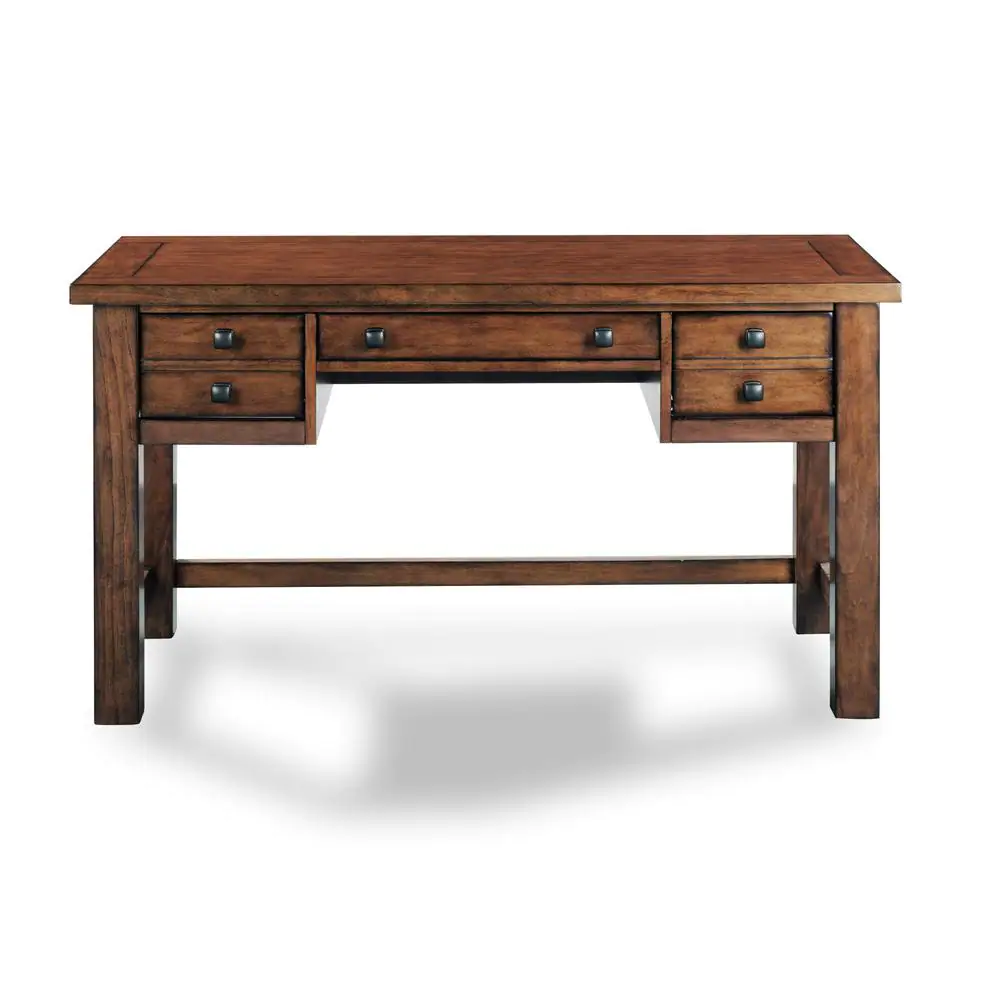 HOMESTYLES 54 in. Rectangular Aged Maple 5 Drawer Writing Desk with Keyboard Tray
