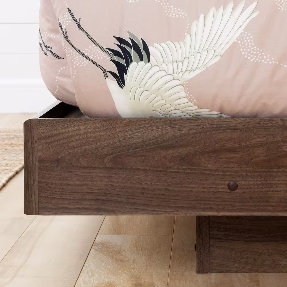 South Shore Olvyn Natural Walnut and Charcoal Queen Size Bed 63.25 in. W with Headboard