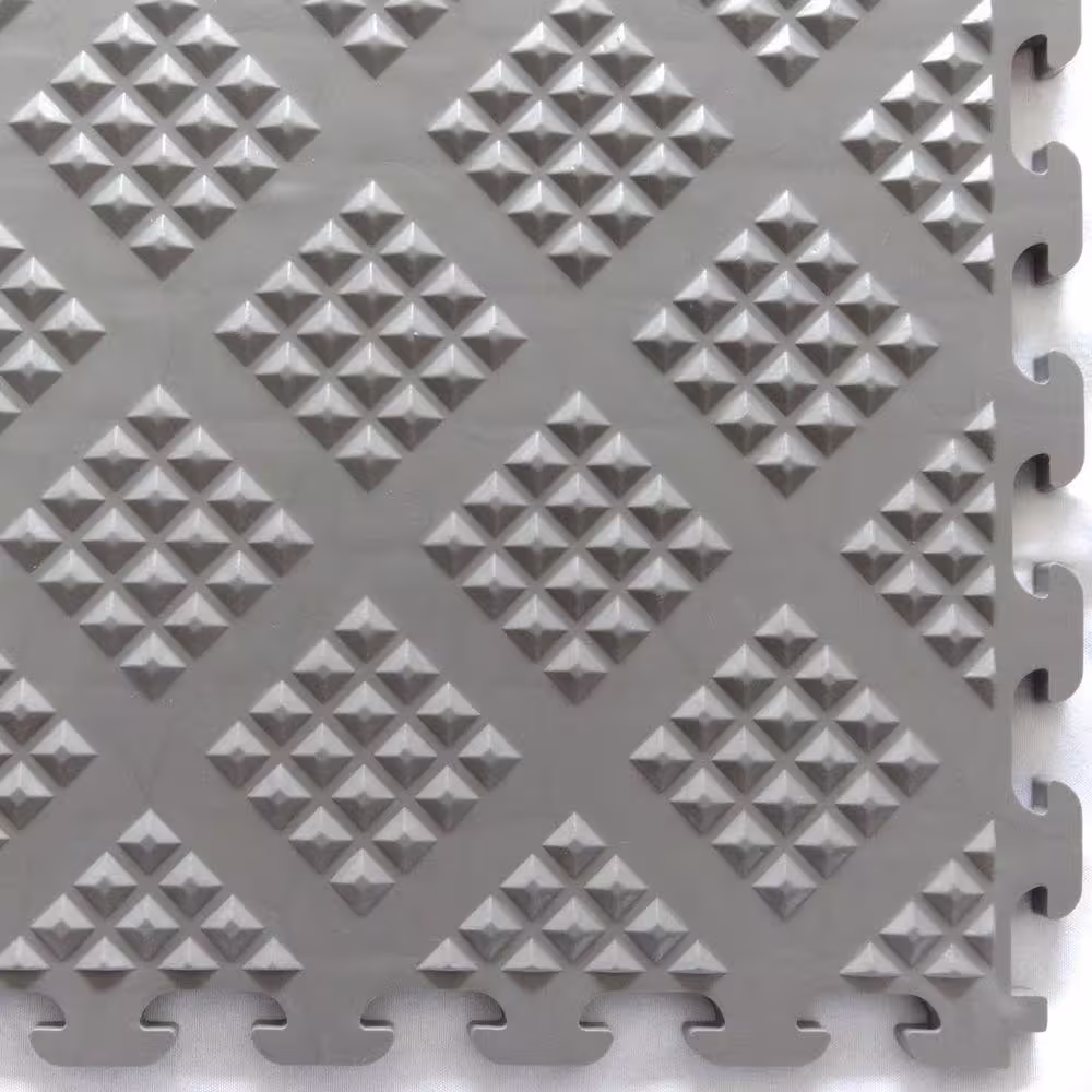 Norsk Multi-Purpose 18.3 in. x 18.3 in. Metallic Pewter PVC Garage Flooring Tile with Raised Diamond Pattern (6-Pieces)