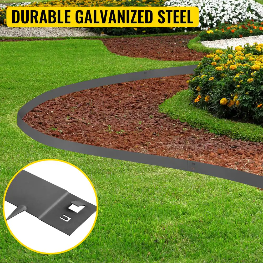 VEVOR 3 in. x 39 in. Gray Steel Lawn Edging Metal Landscape Edging Garden Edging Border Lawn Edge for Garden Yard (5-Pieces)