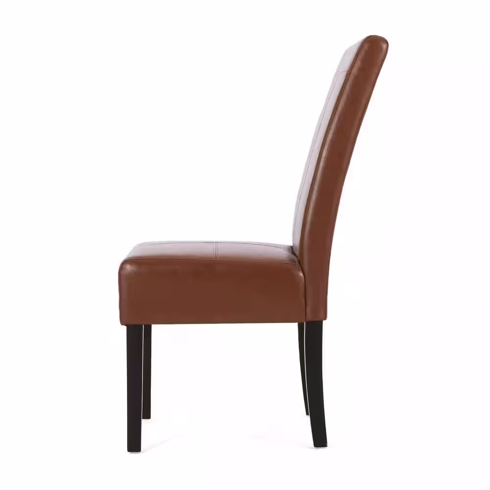 Noble House Braydon Cognac Brown Faux Leather T-Stitch Dining Chair (Set of 2)