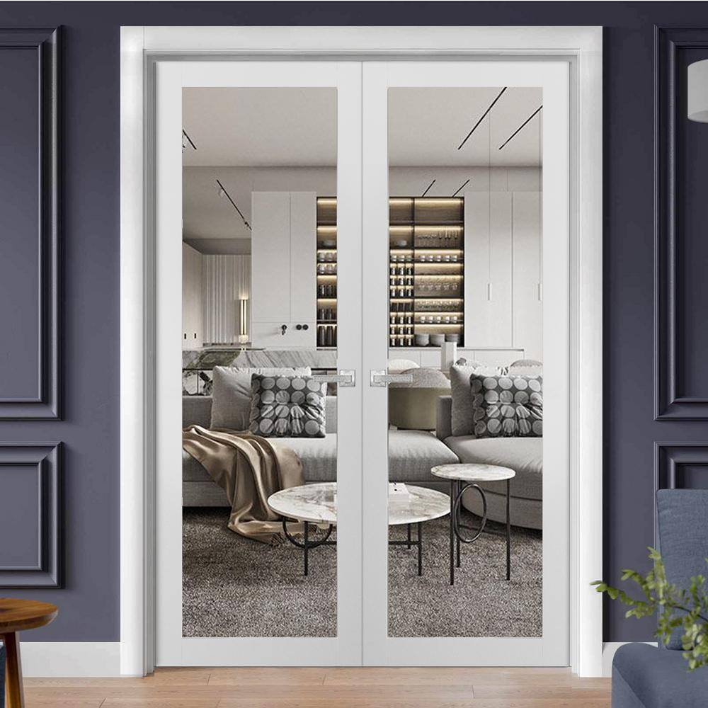 Sartodoors 2166 48 in. x 84 in. Universal Handling Frosted Glass Solid Wood White Finished Pine Wood Interior Door Slab
