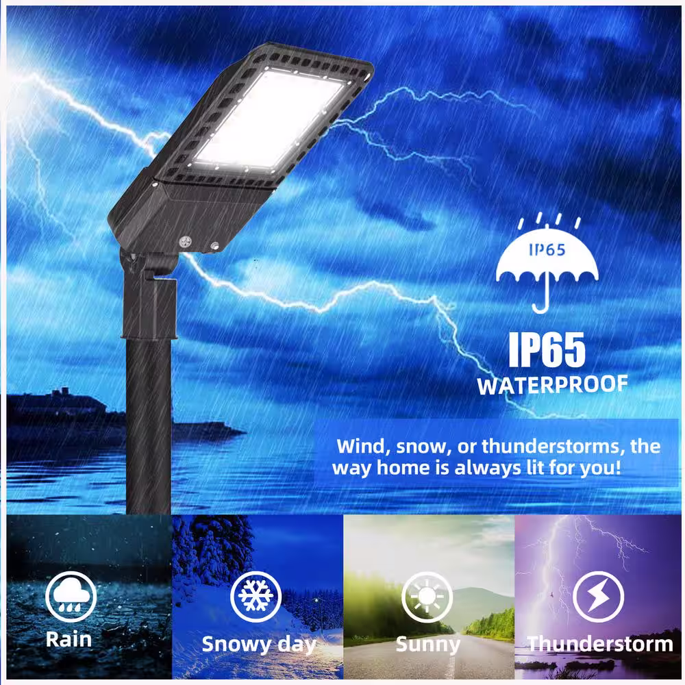 None Outdoor 1500- Watt Equivalent Integrated LED 300W Slip Fitter Parking Lot Area Light 5000K 39000 Lumens with Photocell