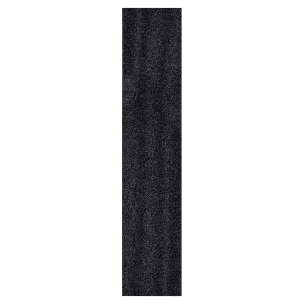 Ottomanson Waterproof Non-Slip Rubberback Solid 4X24 Indoor/Outdoor Runner Rug, 4 ft. x 24 ft.,Black, Polyester Garage Flooring