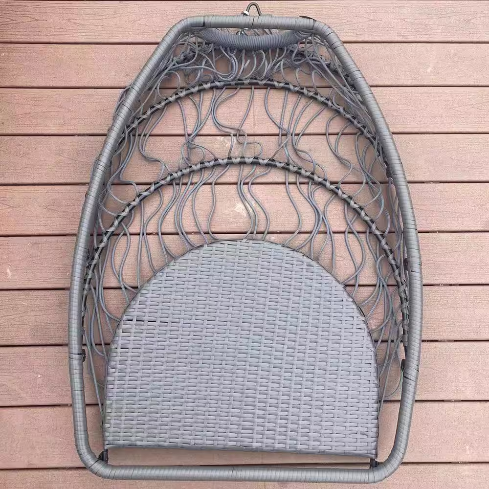 Anvil 3.5 ft. Outdoor Patio Free Standing Hanging Folding Egg Chair, Rattan Swing Hammock Chair with Cushion, Light Beige