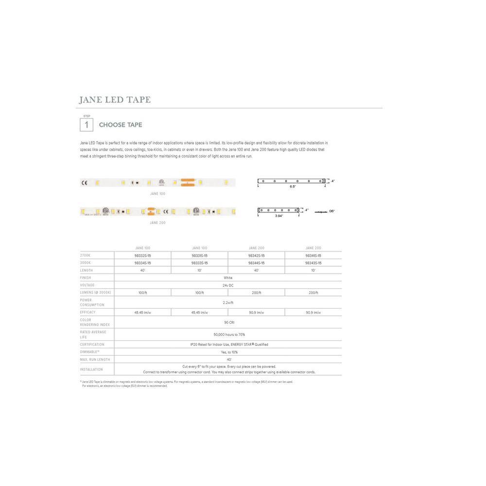 Generation Lighting Jane LED Tape 36 in. White Connector Cord